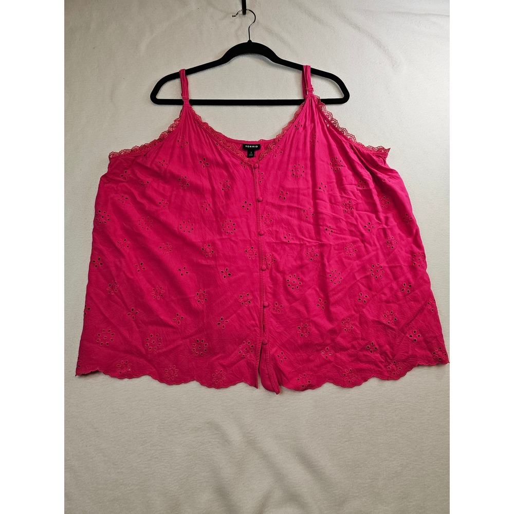 Torrid Womens Plus Size 3 Magenta Pink Eyelet Lace Trim Button Front Cami Top